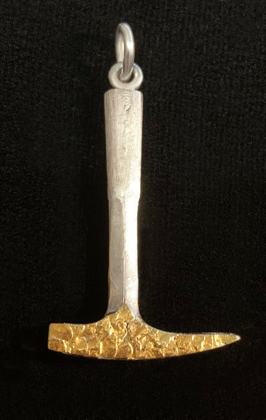 Rock Hammer Pendant with Gold Nugget Inlay