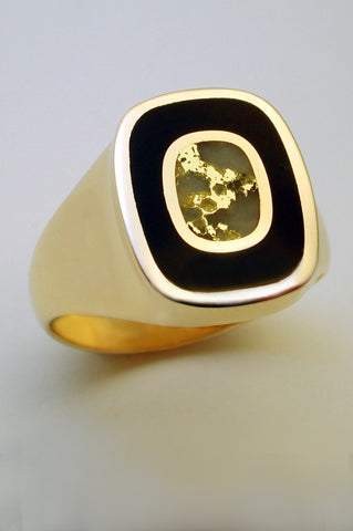 Black Jade and Gold in Quartz Ring Black Jade and Gold in Quartz Ring