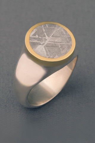 Gibeon Meteorite Ring in 18kt Gold and Sterling Silver Gibeon Meteorite Ring in 18kt Gold and Sterling Silver