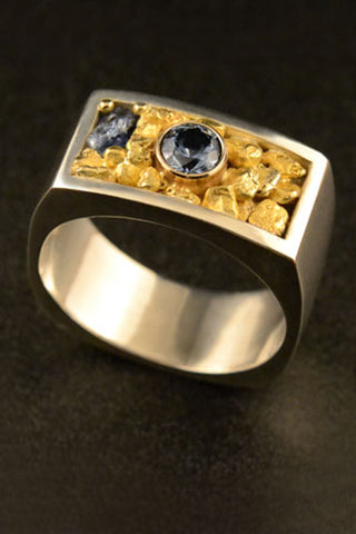 Montana Sapphire Ring with Natural Gold Nuggets Montana Sapphire Ring with Natural Gold Nuggets