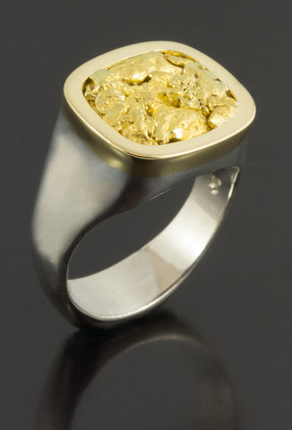 Natural Gold Nugget Signet Style Ring Natural Gold Nugget Signet Style Ring