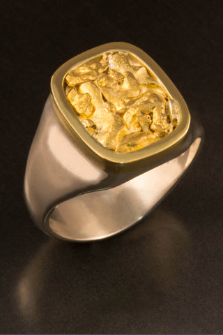 Natural Gold Nugget Signet Style Ring Natural Gold Nugget Signet Style Ring