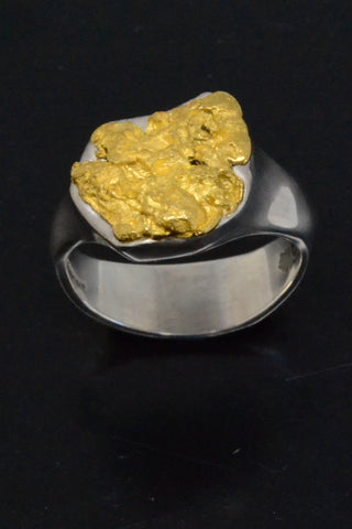 Gold Nugget in Silver Ring Gold Nugget in Silver Ring