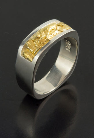 Natural Gold Nugget and Sterling Silver Wedding Band Natural Gold Nugget and Sterling Silver Wedding Band