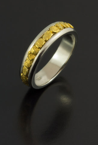 White Gold and Natural Gold Nugget Band White Gold and Natural Gold Nugget Band