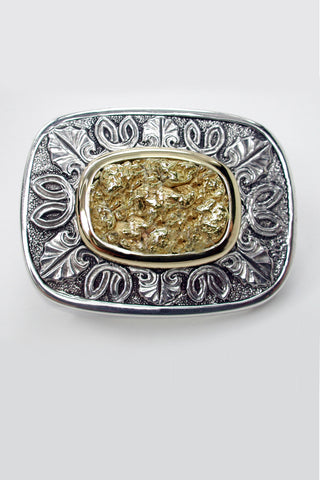 Celtic Inspired Natural Gold Nugget Inlay Buckle Celtic Inspired Natural Gold Nugget Inlay Buckle