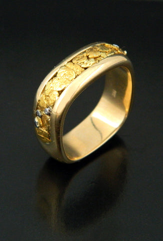 Natural Gold & Platinum Nugget Soft Square Wedding Band Natural Gold & Platinum Nugget Soft Square Wedding Band