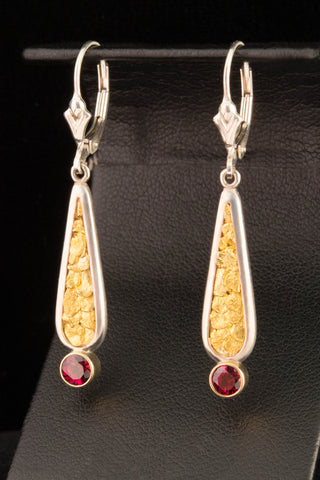 Garnet and Natural Gold Nugget Earrings Garnet and Natural Gold Nugget Earrings