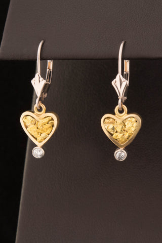 Natural Gold Nugget and Diamond Heart Earrings Natural Gold Nugget and Diamond Heart Earrings