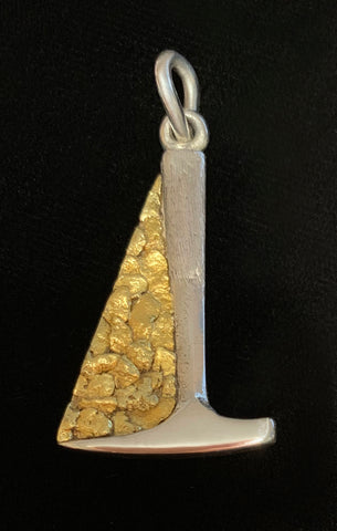 Rock Hammer Pendant with Gold Nugget Inlay