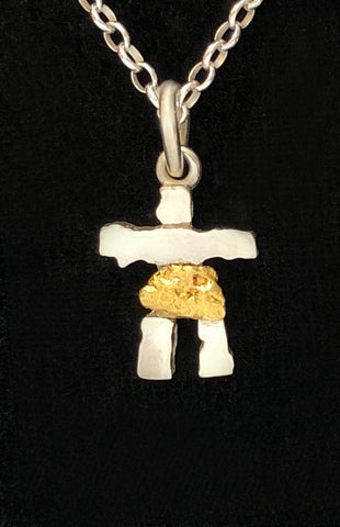 Sterling Silver and Gold Nugget Inukshuk Pendant Sterling Silver and Gold Nugget Inukshuk Pendant