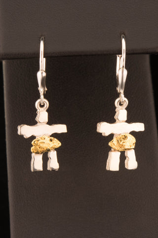 Sterling Silver and Gold Nugget Inukshuk Earrings Sterling Silver and Gold Nugget Inukshuk Earrings