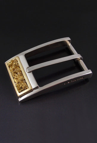 Natural Gold Nugget Inlay Sterling Silver Buckle