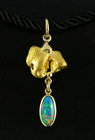 Opal & Gold Nugget Hanging Pendant