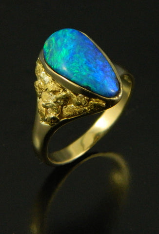 Opal & Natural Gold Nugget Ring