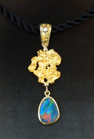 Opal, Diamond & Gold Nugget Pendant Opal, Diamond & Gold Nugget Pendant