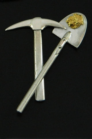 Gold Nugget Pick and Shovel Lapel Pin Gold Nugget Pick and Shovel Lapel Pin