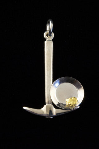 Sterling Silver Pan and Pick Pendant with Gold Nugget Sterling Silver Pan and Pick Pendant with Gold Nugget