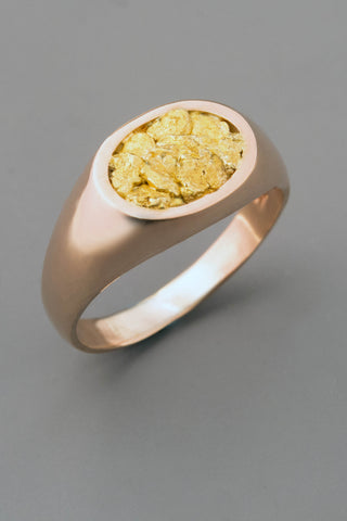 Pink Gold Signet Ring with Natural Gold Nugget Pink Gold Signet Ring with Natural Gold Nugget