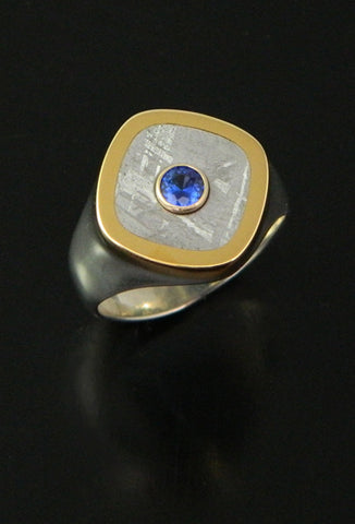 Gibeon Meteorite and Sapphire Ring Gibeon Meteorite and Sapphire Ring