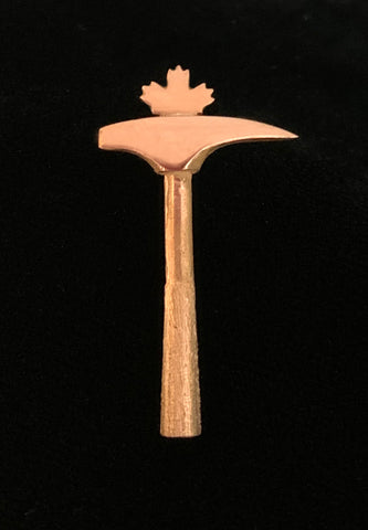 14kt Rose Gold Maple Leaf Rock Hammer Lapel Pin 14kt Rose Gold Maple Leaf Rock Hammer Lapel Pin