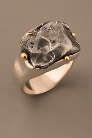 Sikhote-Alin Meteorite Ring in Sterling Silver and 18kt Gold Sikhote-Alin Meteorite Ring in Sterling Silver and 18kt Gold