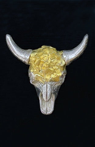 Special Edition Gold Nugget and Sterling Silver Buffalo Skull Lapel Pin Special Edition Gold Nugget and Sterling Silver Buffalo Skull Lapel Pin