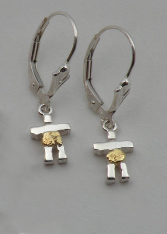 Sterling Silver and Gold Nugget Inukshuk Earrings - Small Sterling Silver and Gold Nugget Inukshuk Earrings - Small