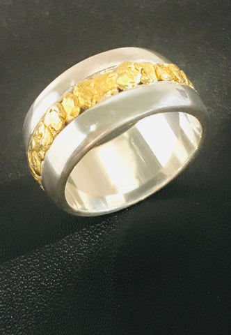 Sterling Silver Ring with Natural Gold Nuggets Sterling Silver Ring with Natural Gold Nuggets