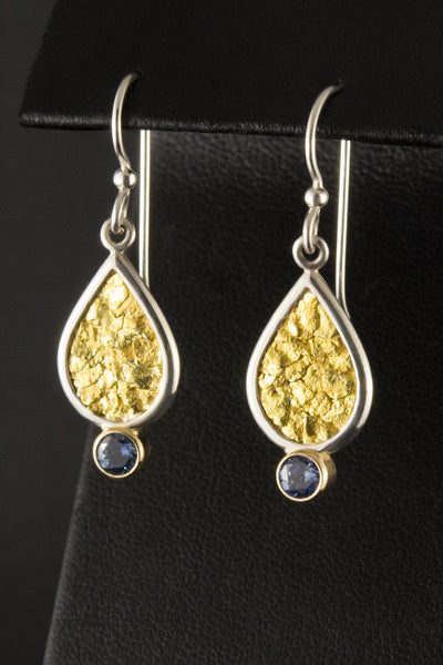 Montana Sapphire and Natural Gold Nugget Earrings