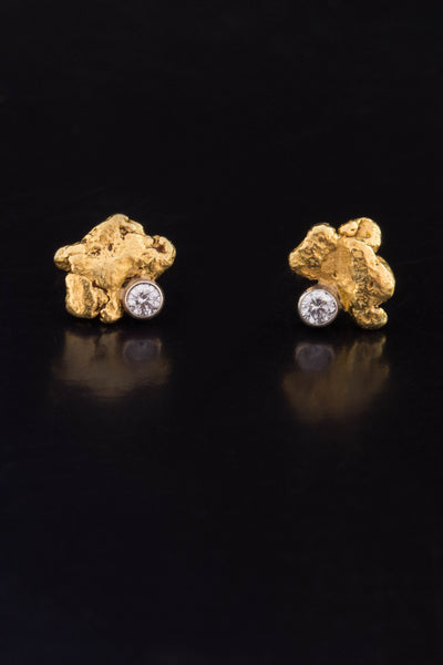 Natural Gold Nugget and Diamond Earrings