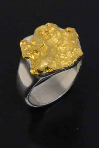 Natural Gold Nugget & Sterling Silver Ring