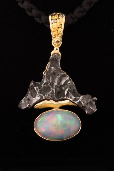 Ethiopian Opal and Sikhote-Alin Meteorite Pendant