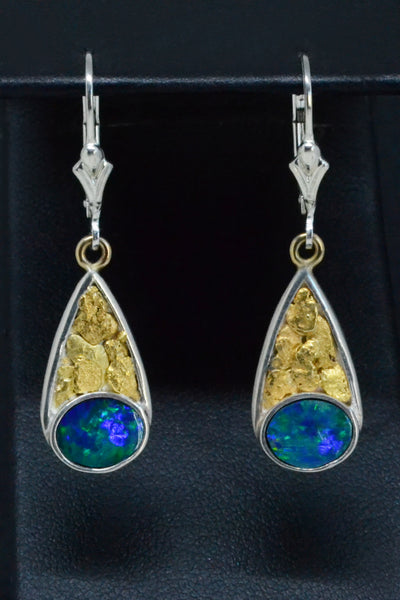 Australian Opal and Gold Nugget Earrings