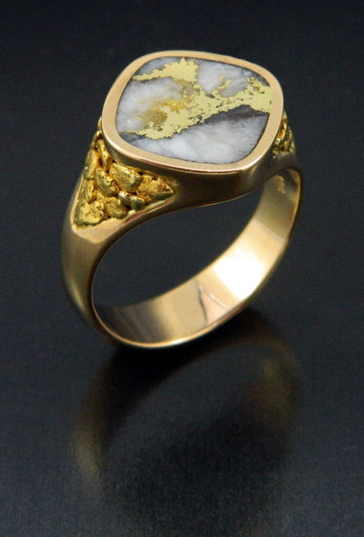 Gold in Quartz and Natural Gold Nugget Ring