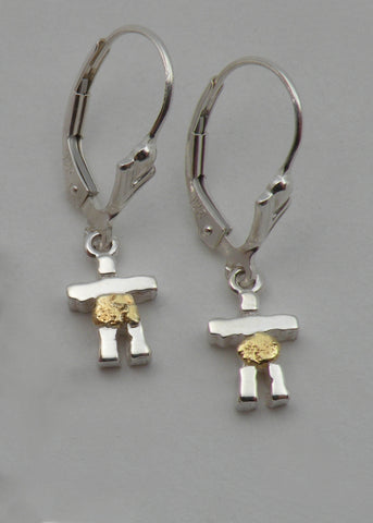 Sterling Silver and Gold Nugget Inukshuk Earrings - Small