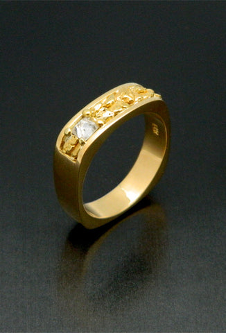 Natural Gold Nugget Wedding Band, with Raw Diamond Crystal
